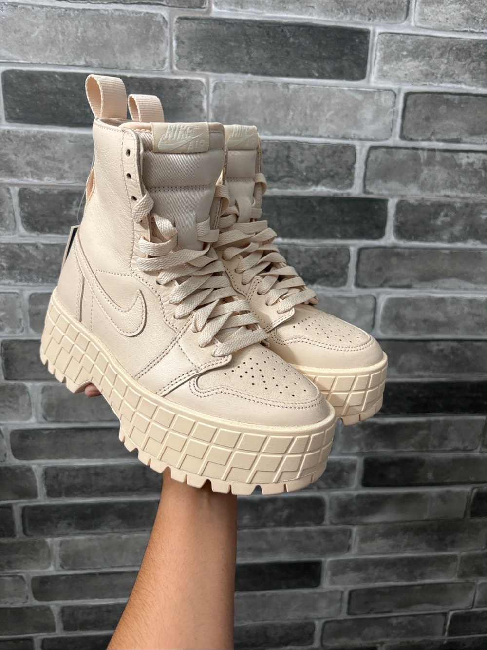 Nike Jordans Women’s Cream Lace-Up Platform High-Top Boots